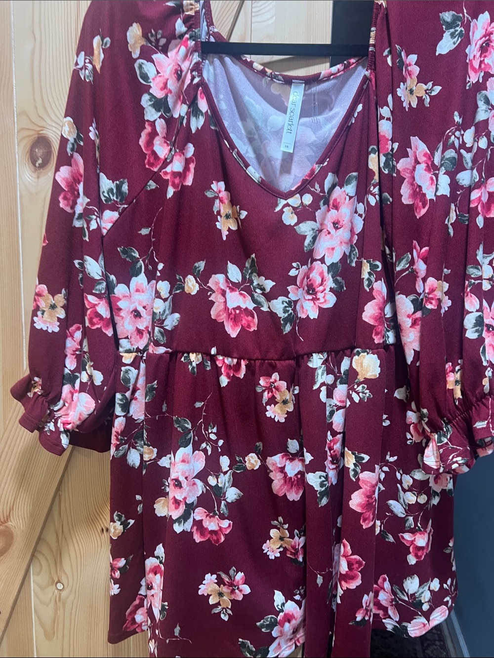 Dear 
Scarlett Burgundy Floral Long Sleeve V-Neck tunic plus size 3x